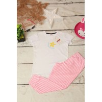 Hebblife 100% Baumwolle Blumenmuster Sommer Mädchen T-Shirt und Pyjama-Set