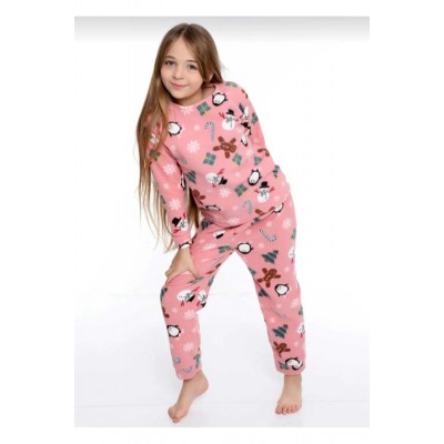 Hebblife Rosa Kinder Rasiertes Fleece Dickes Haus-Pyjama-Set (Alter 5-10)