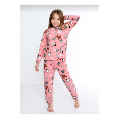 Hebblife Rosa Kinder Rasiertes Fleece Dickes Haus-Pyjama-Set (Alter 5-10)