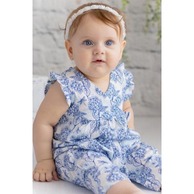 Baby-Mädchen-Ärmelloser Overall mit Wickelkragen und Marineblauen Streifen